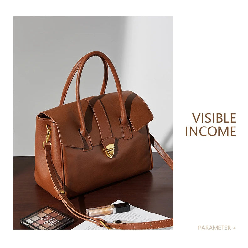 Hifashion Cowhide Genuine Leather Large Tote Handbags For Women 2025 Luxury Designer Top Handle Briefcase Satchel Shoulder Bags
