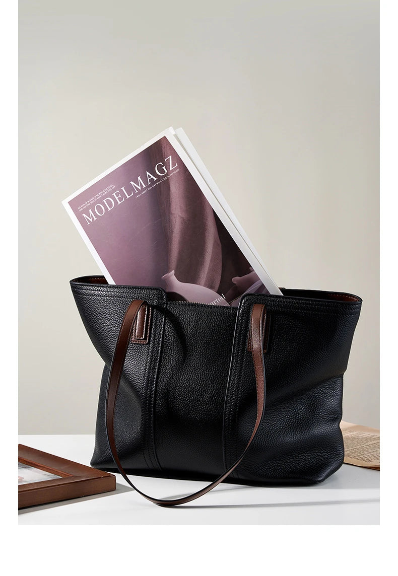 Hifashion Cowhide Genuine Leather Large Shoulder Bags For Women 2025 Luxury Designer Shopper Work Tote Commuter Ladies Handbags