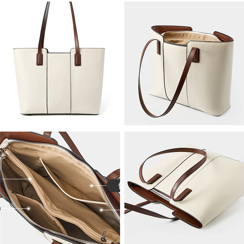 Hifashion Cowhide Genuine Leather Large Shoulder Bags For Women 2025 Luxury Designer Shopper Work Tote Commuter Ladies Handbags