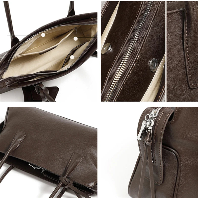 Hifashion 3 Layers Genuine Leather Large Underarm Shoulder Bags For Women 2025 Luxury Designer Satchel Tote Work Ladies Handbags