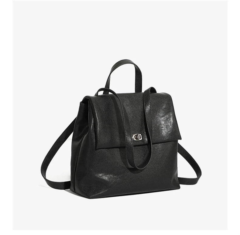Hifashion Vintage Genuine Leather Backpack For Women 2025 Trend Designer Top Flap College Girls School Bags Work Travel Bagpack