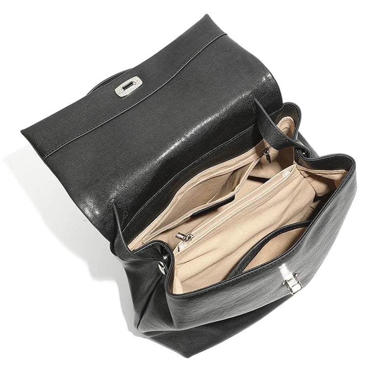 Hifashion Vintage Genuine Leather Backpack For Women 2025 Trend Designer Top Flap College Girls School Bags Work Travel Bagpack