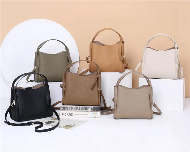Hifashion Vintage Cow Genuine Leather Bucket Tote Shoulder Bags For Women 2025 Luxury Designer Shopper Crossbody Ladies Handbags