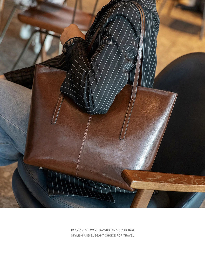Hifashion Cowhide Genuine Leather Large Tote Bags For Women 2025 Trend Designer A4 Shoulder Bags Laptop Shopper Ladies Handbags