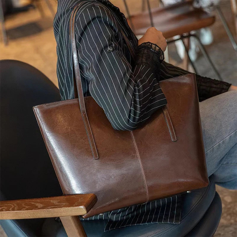 Hifashion Cowhide Genuine Leather Large Tote Bags For Women 2025 Trend Designer A4 Shoulder Bags Laptop Shopper Ladies Handbags
