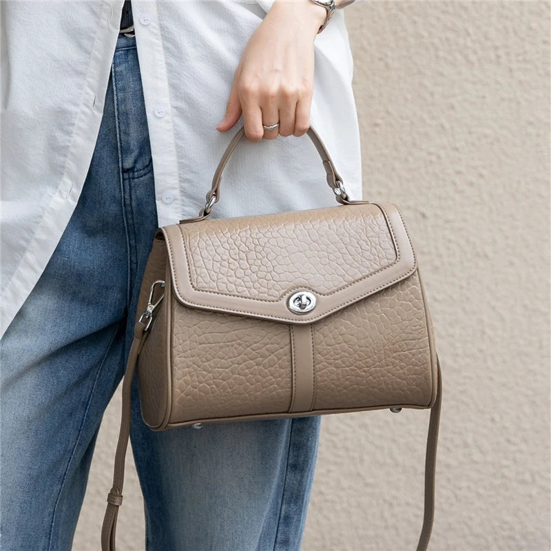 Hifashion Cowhide Genuine Leather Tote Handbags For Women New 2025 Luxury Designer Work Satchel Top Handle Female Shoulder Bags