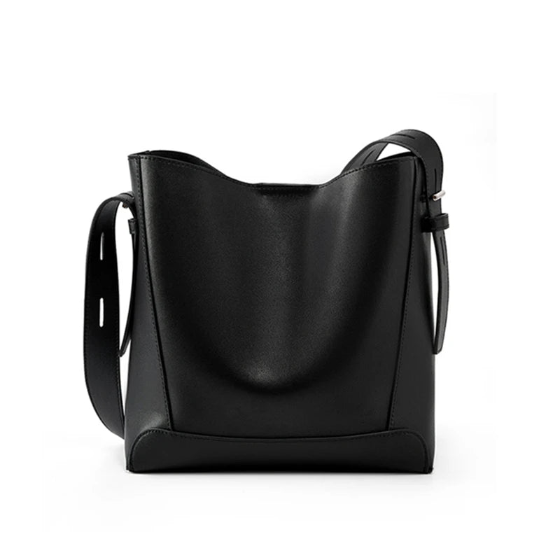 Hifashion Trendy Cow Genuine Leather Bucket Shoulder Bags For Women 2025 Luxury Designer Shopping Work Crossbody Ladies Handbags