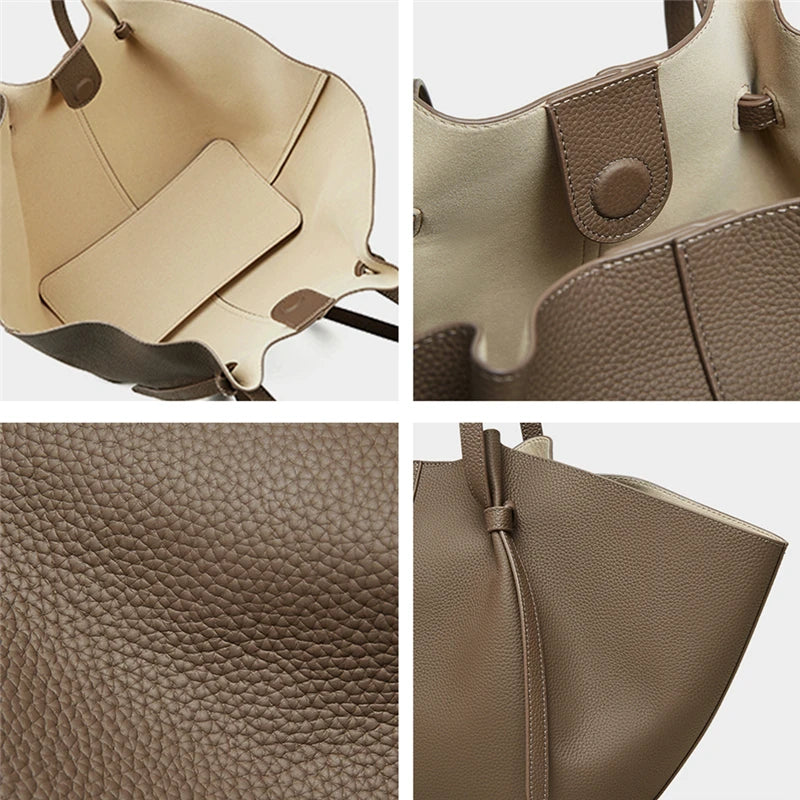 Hifashion Cowhide Genuine Leather Large Tote Shoulder Bags For Women 2025 Trend Designer Trapeze Purses Underarm Ladies Handbags