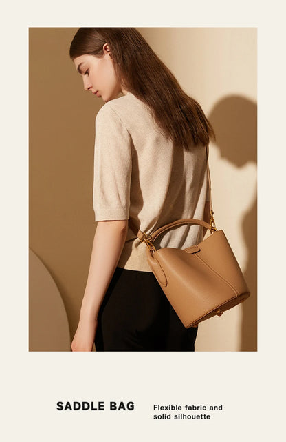 Hifashion Cowhide Genuine Leather Bucket Small Shoulder Bags For Women 2025 Luxury Designer Crossbody Purse Tote Ladies Handbags