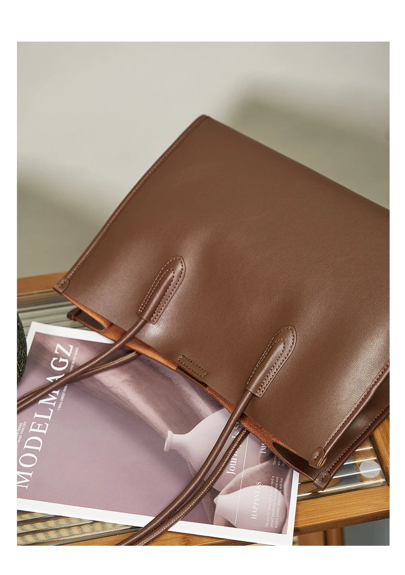 Hifashion Vintage Genuine Leather Tote Shoulder Bags For Women 2025 Trend Designer Large Capacity Shopping Work Ladies Handbags