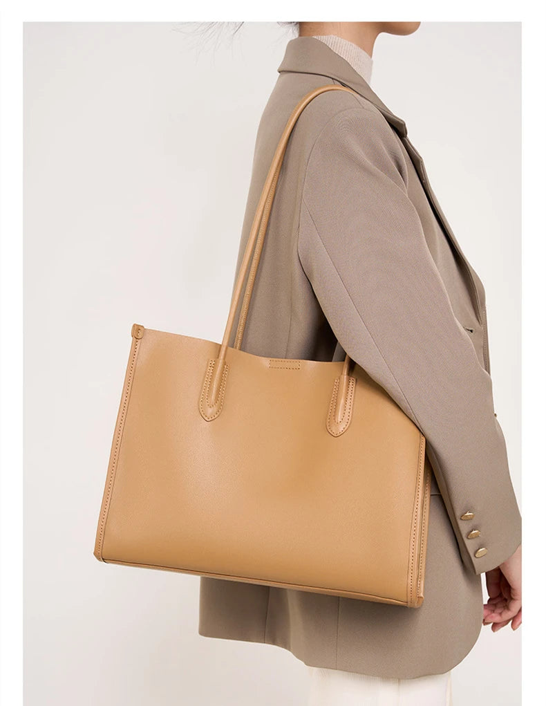Hifashion Vintage Genuine Leather Tote Shoulder Bags For Women 2025 Trend Designer Large Capacity Shopping Work Ladies Handbags