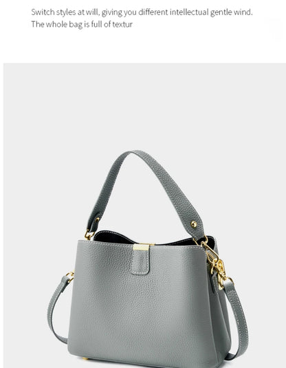 Hifashion 100% Cow Genuine Leather Bucket Shoulder Crossbody Bags For Women 2025 Luxury Designer Wide Strap Tote Ladies Handbags