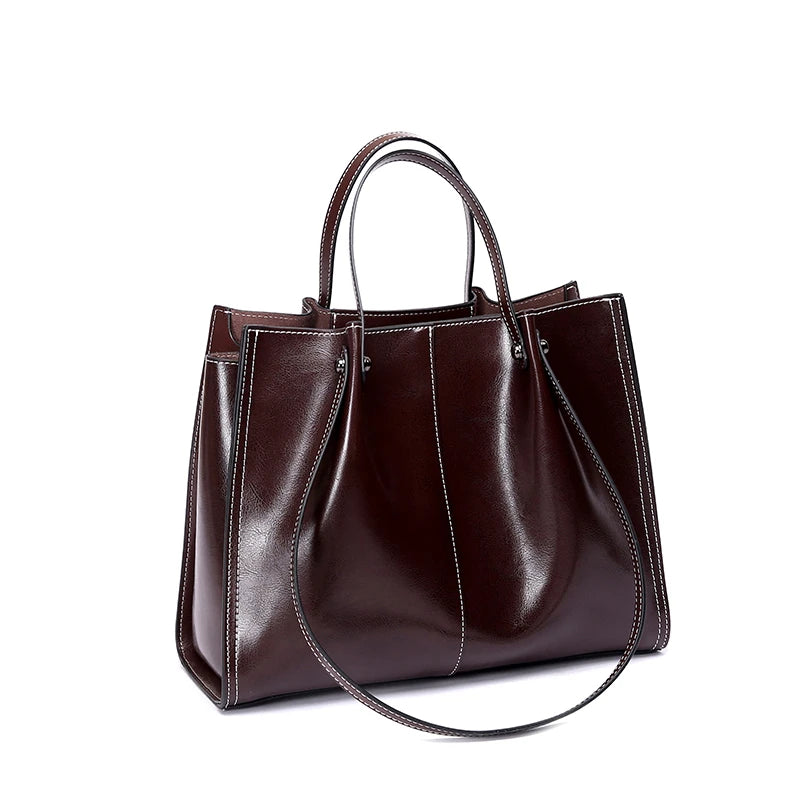 Hifashion Vintage Genuine Leather Large Shoulder Tote Bags For Women 2025 Trend Designer Oil Wax Shopper Office Ladies Handbags