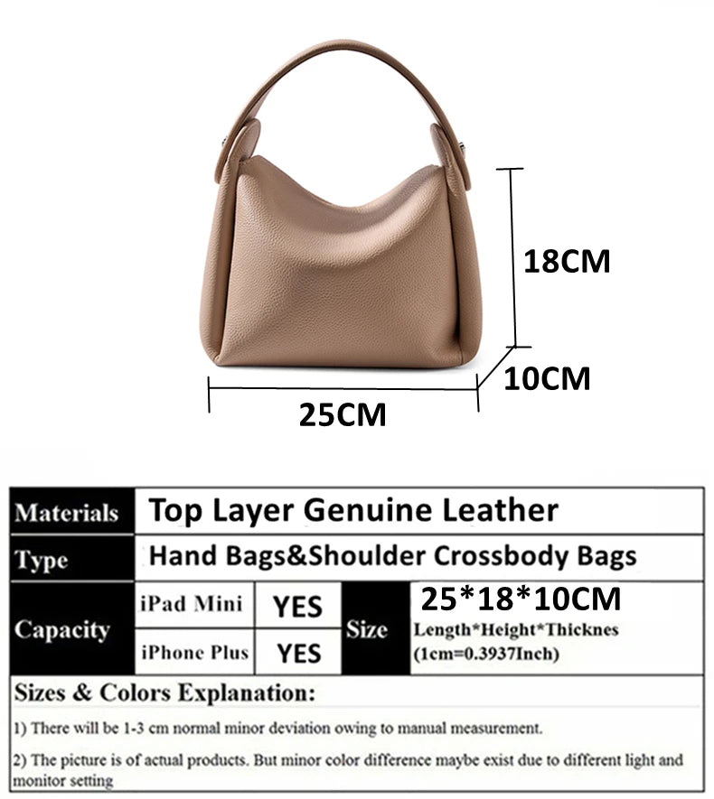 Hifashion Cowhide Genuine Leather Small Shoulder Bags For Women 2025 Luxury Designer Work Bucket Tote Crossbody Ladies Handbags
