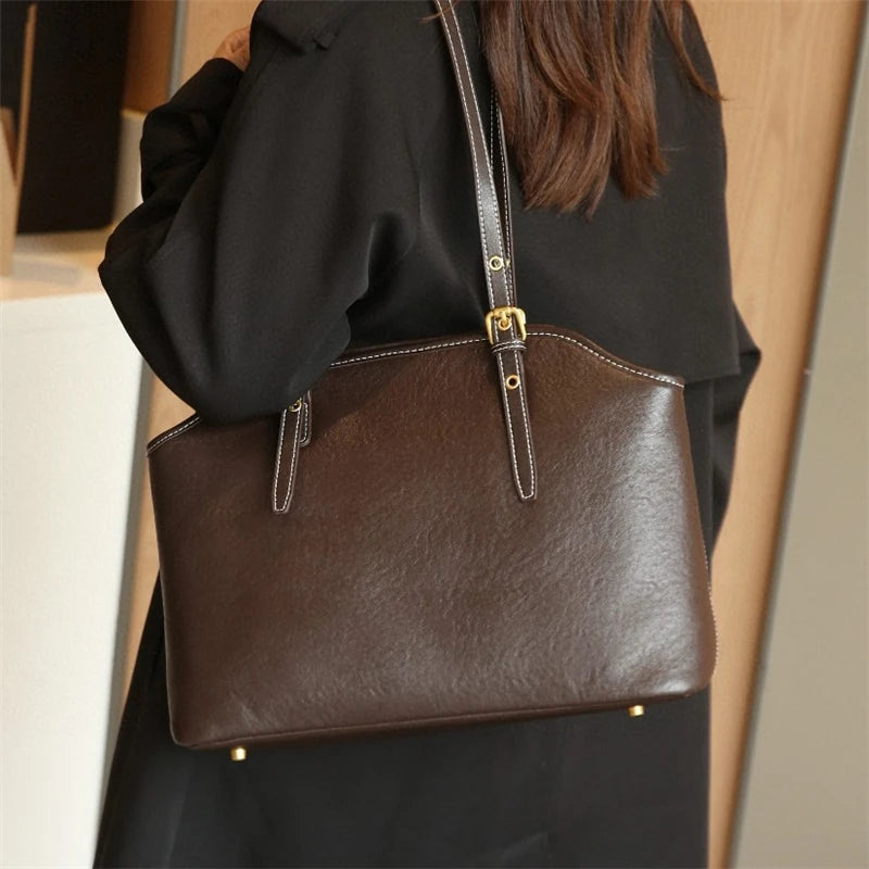 Hifashion 100% Genuine Leather Large Underarm Shoulder Bags For Women 2025 Trend Designer Tote Shopper Office Ladies Handbags