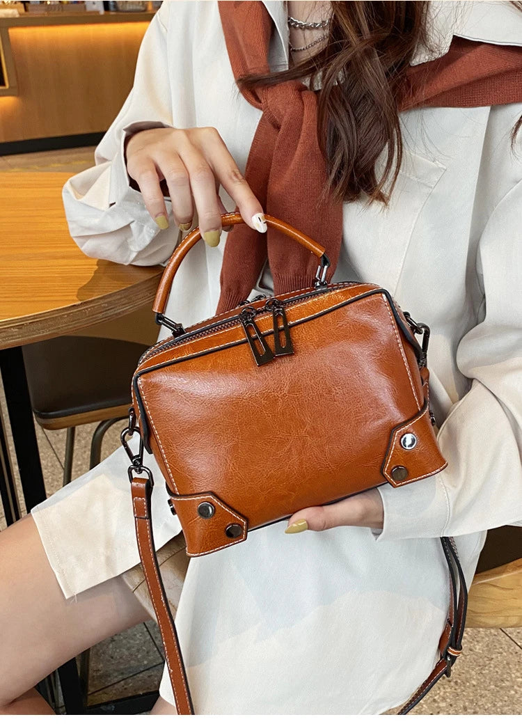 Hifashion Cowhide Genuine Leather Pillow Small Shoulder Crossbody Bags For Women 2025 Trend Designer Boston Tote Ladies Handbags