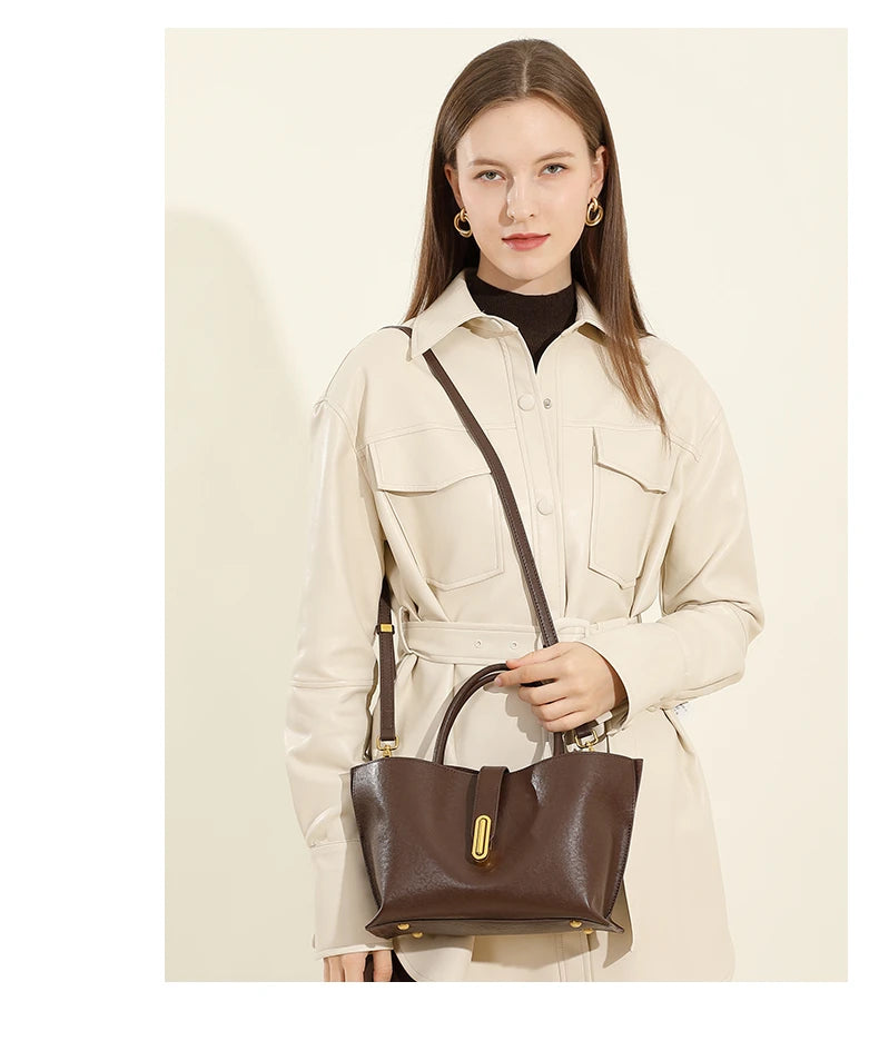 Hifashion Stylish Genuine Leather Handbags For Women 2025 Trend Designer Commuting Shoulder Bags Crossbody Tote Ladies Handbags