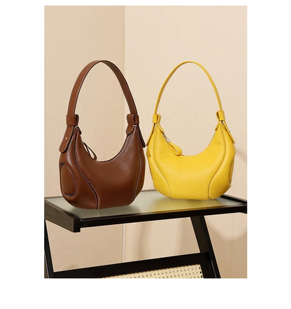 Hifashion Cowhide Genuine Leather Half Moon Crossbody Shoulder Bags For Women 2025 Trend Designer Hobo Underarm Ladies Handbags