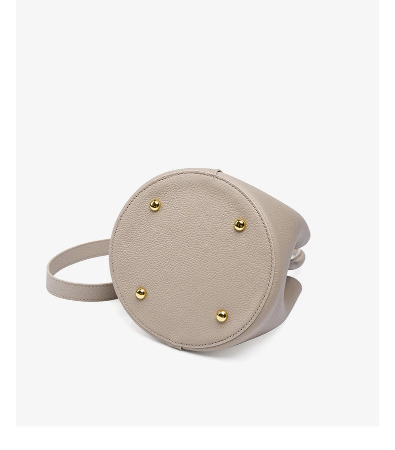 Hifashion Cowhide Genuine Leather Bucket Small Shoulder Bags For Women 2025 Luxury Designer Crossbody Purse Tote Ladies Handbags