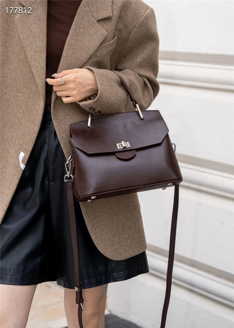 Hifashion Cowhide Genuine Leather Tote Handbags For Women 2025 Trend Designer Satchel Purses Work Ladies Shoulder Crossbody Bags