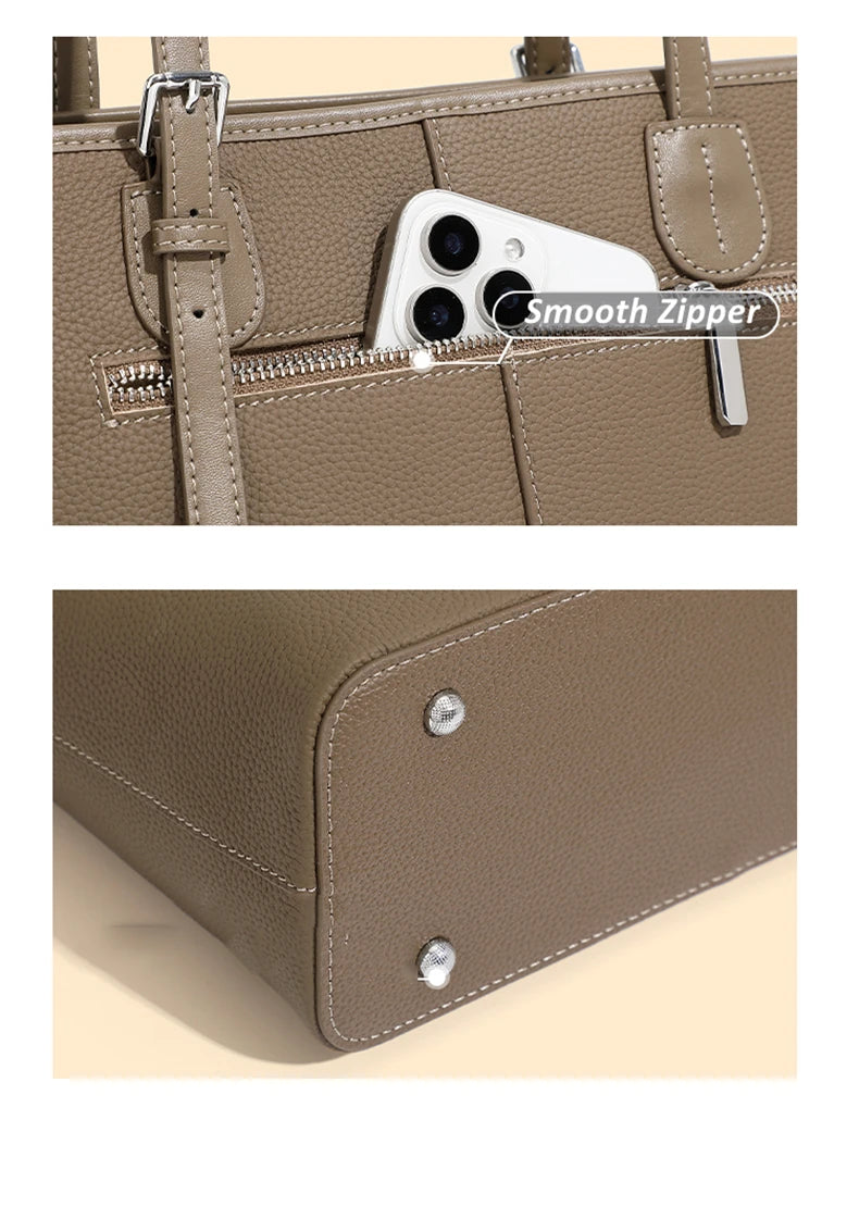 Hifashion Cowhide Genuine Leather Large Tote Bags For Women 2025 Luxury Designer Shopping Shoulder Bags A4 Work Ladies Handbags