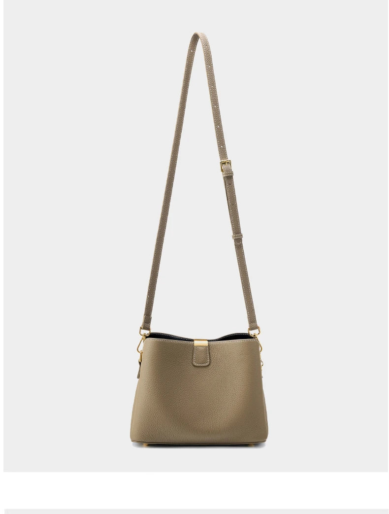 Hifashion 100% Cow Genuine Leather Bucket Shoulder Crossbody Bags For Women 2025 Luxury Designer Wide Strap Tote Ladies Handbags