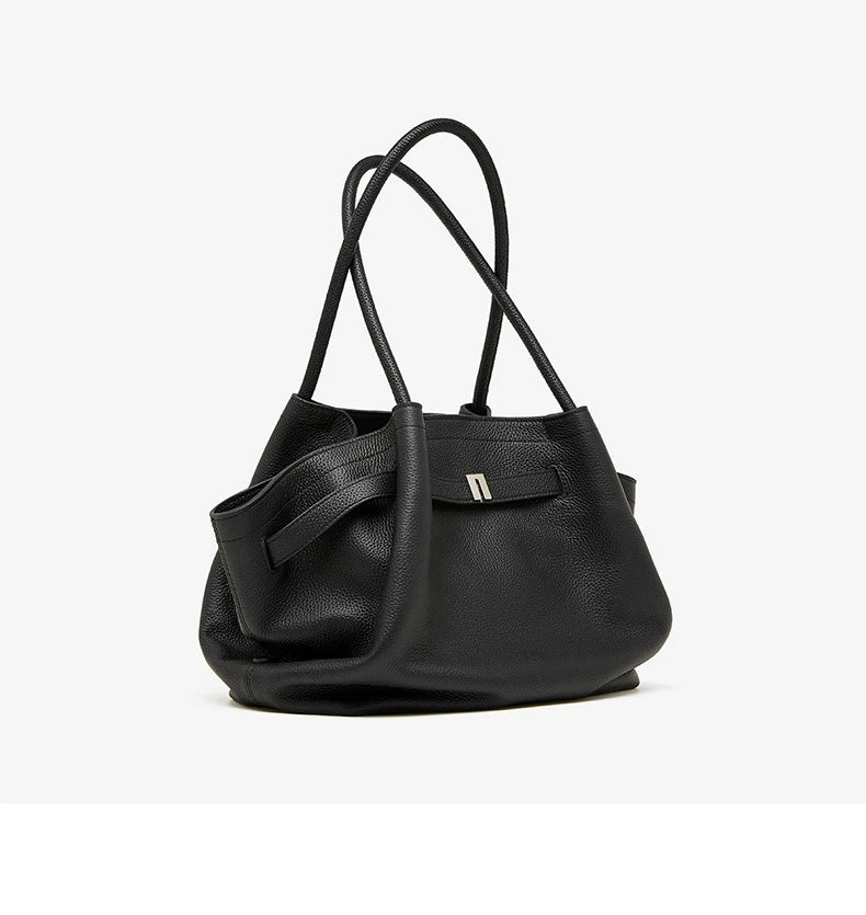 Hifashion Cowhide Genuine Leather Tote Shoulder Bags For Women 2025 Trend Designer Pleated Work Shopper Underarm Ladies Handbags