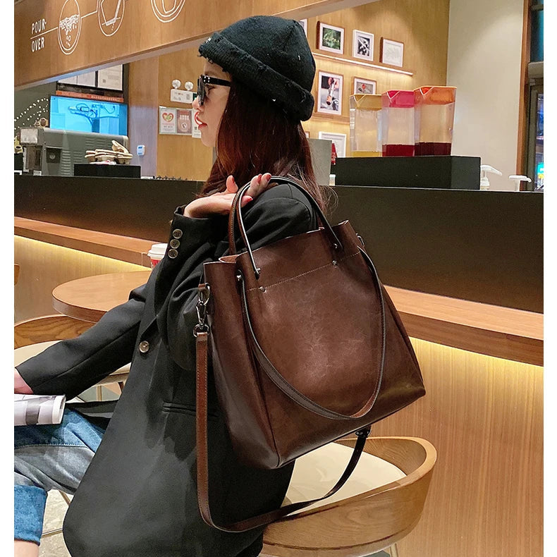 Hifashion Vintage Cowhide Genuine Leather Tote Handbags For Women 2025 Trend Designer Office Work Ladies Shoulder Crossbody Bags