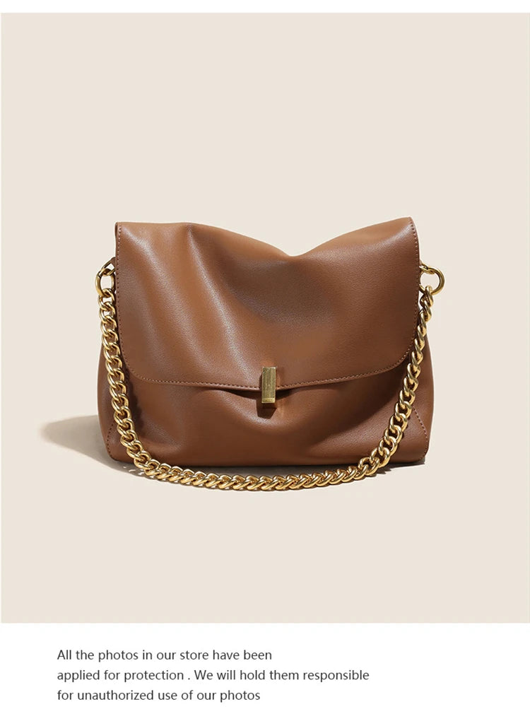 Hifashion Retro Genuine Leather Large Chain Shoulder Bags For Women 2025 Luxury Designer Messenger Satchel Work Ladies Handbags