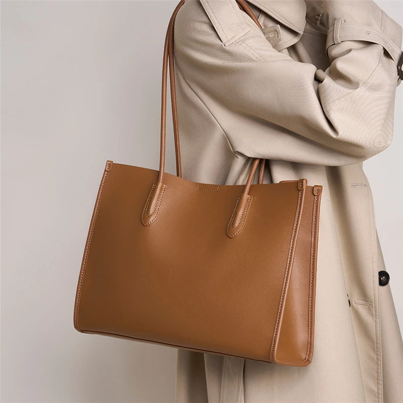 Hifashion Vintage Genuine Leather Tote Shoulder Bags For Women 2025 Trend Designer Large Capacity Shopping Work Ladies Handbags