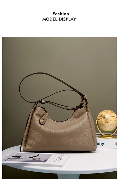 Hifashion 100% Genuine Leather Crescent Shoulder Crossbody Bags For Women 2025 Luxury Designer Top Handle Purses Ladies Handbags