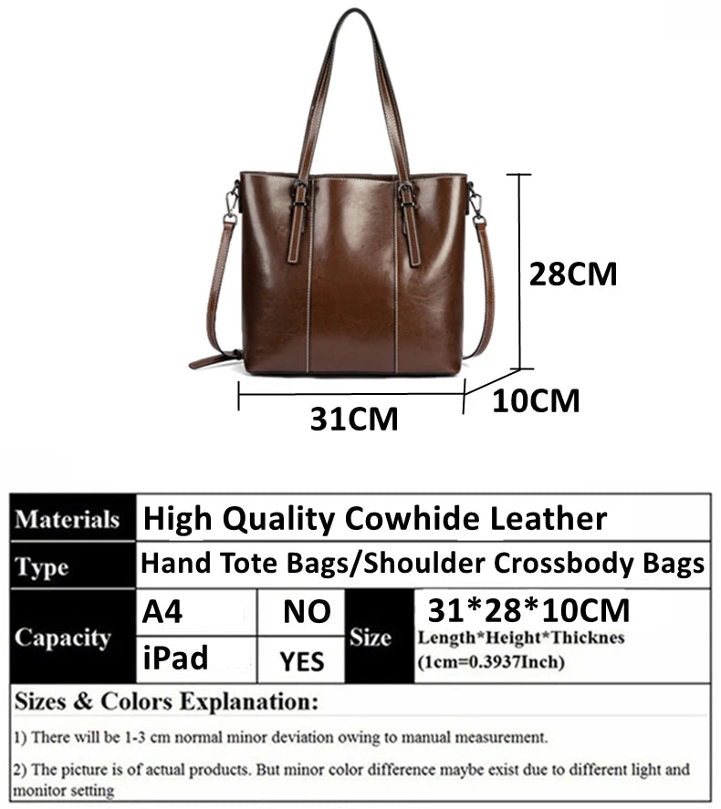 Hifashion Vintage Cow Genuine Leather Large Tote Bags For Women 2025 Luxury Designer Shopping Shoulder Bags Work Ladies Handbags