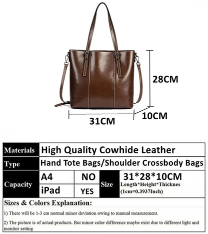 Hifashion Vintage Cow Genuine Leather Large Tote Bags For Women 2025 Luxury Designer Shopping Shoulder Bags Work Ladies Handbags
