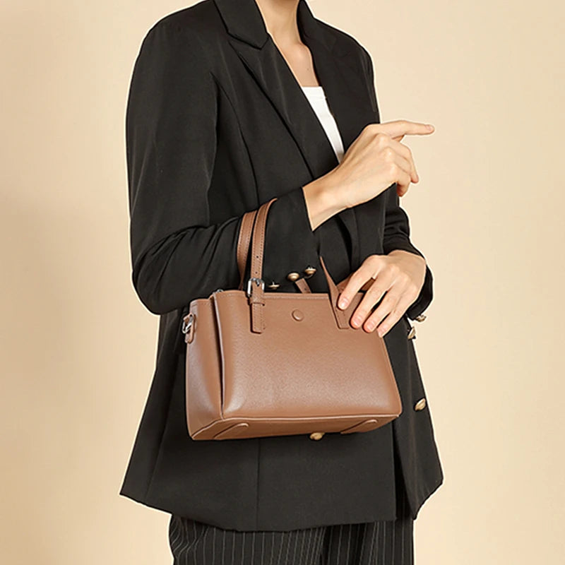 Hifashion 3 Layers Genuine Leather Shoulder Bags For Women 2025 Luxury Designer Crossbody Satchel Commuting Tote Ladies Handbags