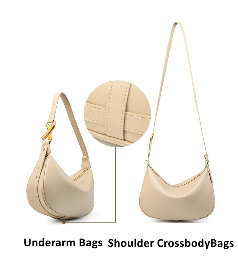 Hifashion Trendy Genuine Leather Underarm Shoulder Bags For Women 2025 Luxury Designer Crossbody Purse Half Moon Ladies Handbags
