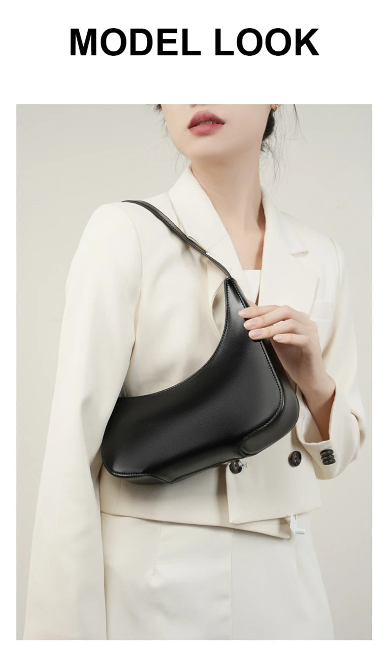 Hifashion Minimalist Genuine Leather Crescent Underarm Shoulder Bags For Women 2025 Luxury Designer Half Moon Ladies Handbags