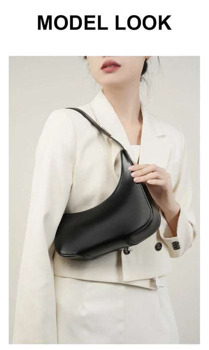Hifashion Minimalist Genuine Leather Crescent Underarm Shoulder Bags For Women 2025 Luxury Designer Half Moon Ladies Handbags