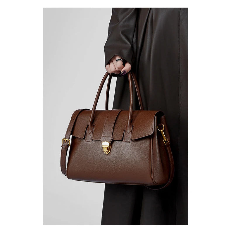 Hifashion Cowhide Genuine Leather Large Tote Handbags For Women 2025 Luxury Designer Top Handle Briefcase Satchel Shoulder Bags