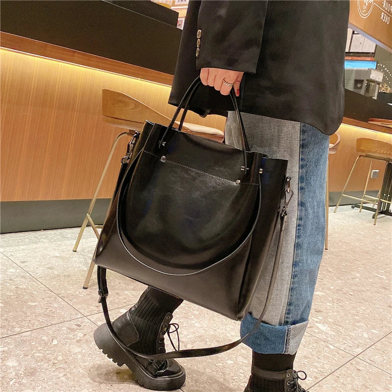 Hifashion Vintage Cowhide Genuine Leather Tote Handbags For Women 2025 Trend Designer Office Work Ladies Shoulder Crossbody Bags