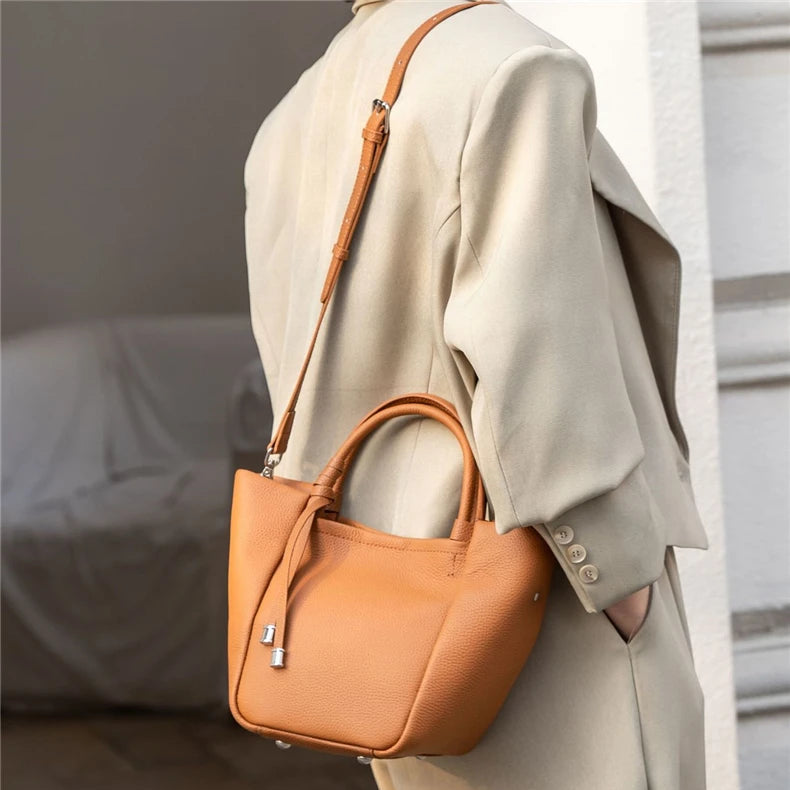 Hifashion Stylish Genuine Leather Tote Shoulder Bags For Women 2025 Trend Designer Basket Shopper Work Crossbody Ladies Handbags