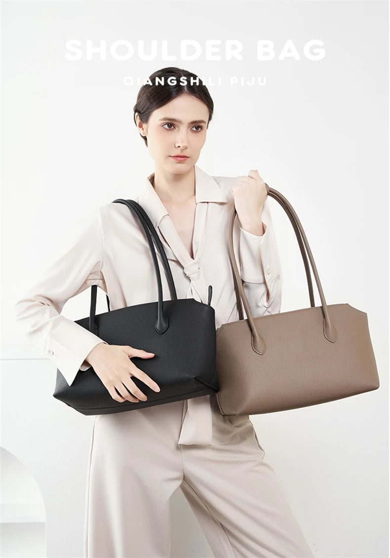 Hifashion Cowhide Genuine Leather Large Underarm Shoulder Bags For Women 2025 Luxury Designer Shopping Tote Work Ladies Handbags