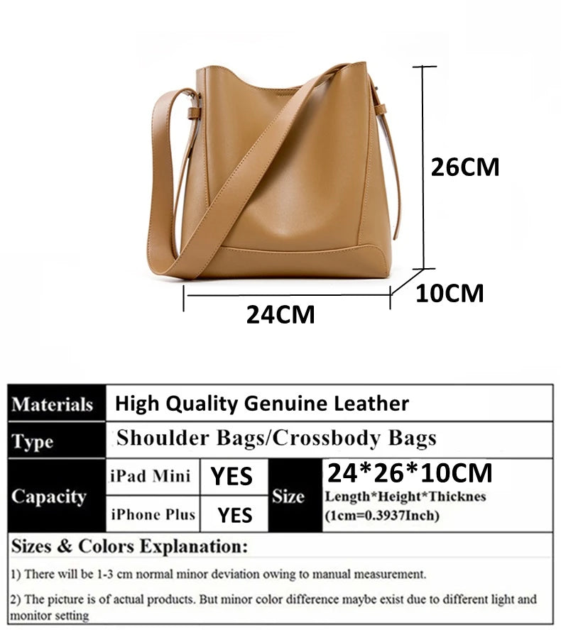 Hifashion Trendy Cow Genuine Leather Bucket Shoulder Bags For Women 2025 Luxury Designer Shopping Work Crossbody Ladies Handbags