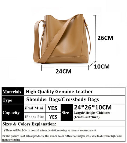Hifashion Trendy Cow Genuine Leather Bucket Shoulder Bags For Women 2025 Luxury Designer Shopping Work Crossbody Ladies Handbags