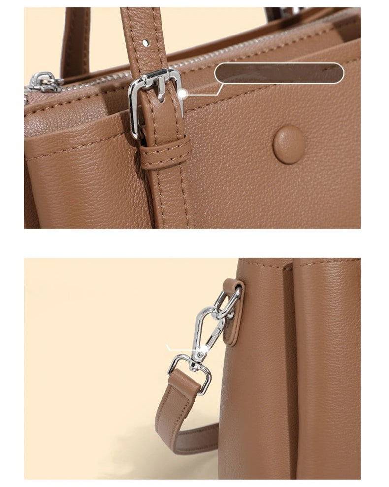 Hifashion 3 Layers Genuine Leather Shoulder Bags For Women 2025 Luxury Designer Crossbody Satchel Commuting Tote Ladies Handbags