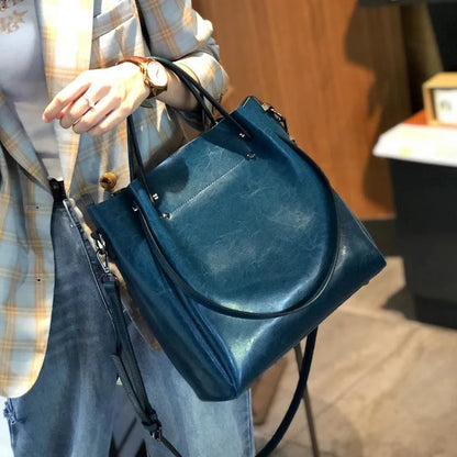 Hifashion Vintage Cowhide Genuine Leather Tote Handbags For Women 2025 Trend Designer Office Work Ladies Shoulder Crossbody Bags