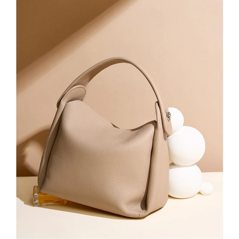 Hifashion Cowhide Genuine Leather Small Shoulder Bags For Women 2025 Luxury Designer Work Bucket Tote Crossbody Ladies Handbags