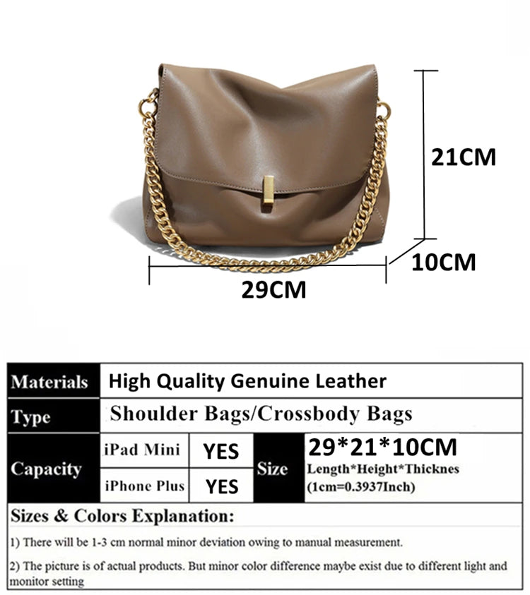 Hifashion Retro Genuine Leather Large Chain Shoulder Bags For Women 2025 Luxury Designer Messenger Satchel Work Ladies Handbags