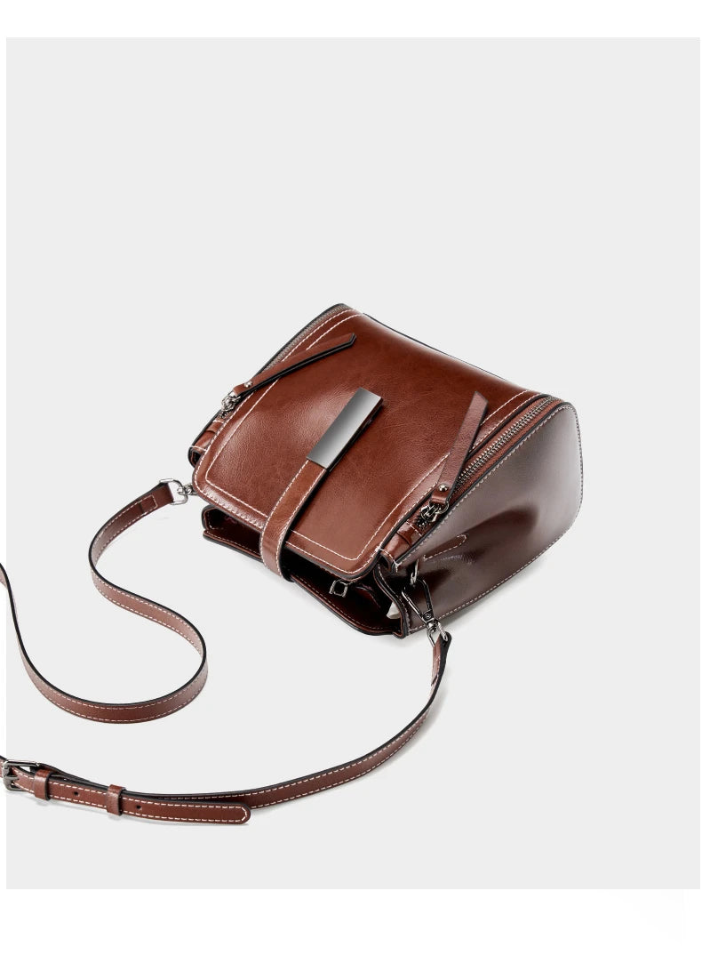 Hifashion Vintage Cow Genuine Leather Small Shoulder Bags For Women 2025 Luxury Designer Crossbody Purses Bucket Ladies Handbags