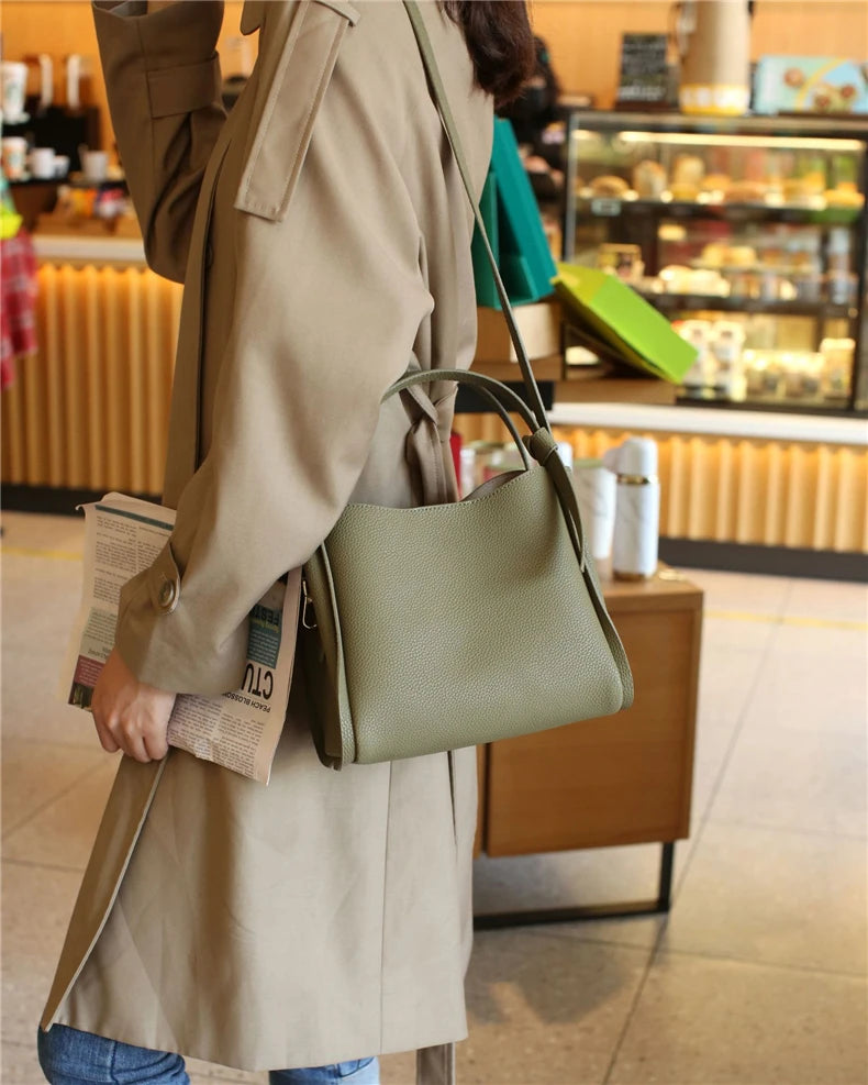 Hifashion Vintage Cow Genuine Leather Bucket Tote Shoulder Bags For Women 2025 Luxury Designer Shopper Crossbody Ladies Handbags