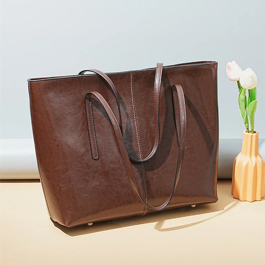 Hifashion Cowhide Genuine Leather Large Tote Bags For Women 2025 Trend Designer A4 Shoulder Bags Laptop Shopper Ladies Handbags